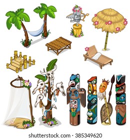 A set of exotic objects. Travel in southern countries. Vector illustration.