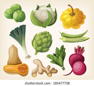 Set of exotic vegetables. Vector