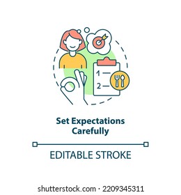 Set expectations carefully concept icon. Restaurant customer service abstract idea thin line illustration. Realistic goals. Isolated outline drawing. Editable stroke. Arial, Myriad Pro-Bold fonts used