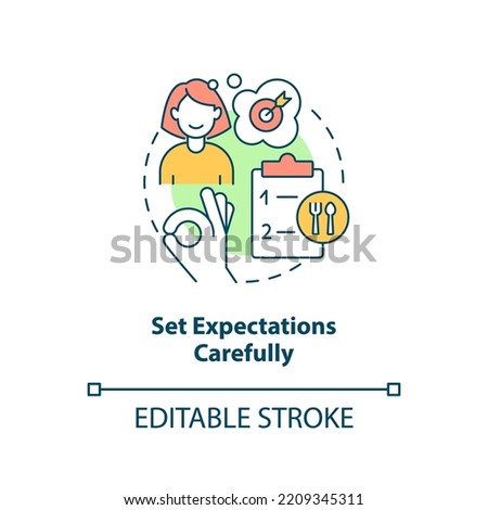 Set expectations carefully concept icon. Restaurant customer service abstract idea thin line illustration. Realistic goals. Isolated outline drawing. Editable stroke. Arial, Myriad Pro-Bold fonts used