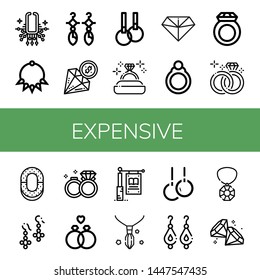 Set of expensive icons such as Necklace, Earrings, Diamond, Rings, Diamond ring, Ring, Wedding ring, Wedding rings, Signage, Gem , expensive