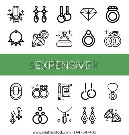 Set of expensive icons such as Necklace, Earrings, Diamond, Rings, Diamond ring, Ring, Wedding ring, Wedding rings, Signage, Gem , expensive