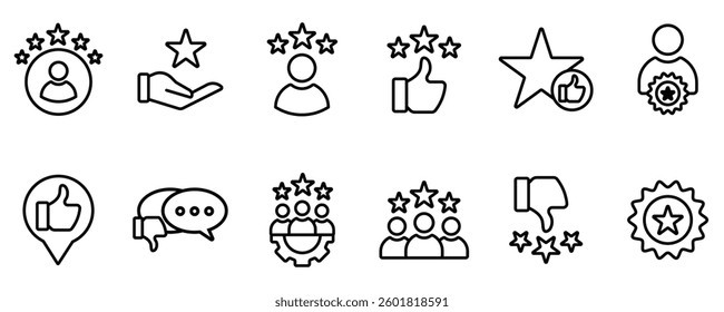 Set of experience icon. Containing rating, feedback, review, like, comment, satisfaction for survey, opinion, service, vote, test, inspecting, testimonial, response, consumer, life events, quality