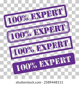 Set of Expert 100% stamp symbol, label sticker sign button, text banner vector illustration .