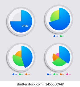 Set of exploded pie chart infographics elements with 1,2,3,4 steps, process, parts, or options. vector illustration template design for business. 