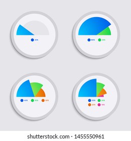 Set of exploded semi circle pie chart infographics elements with 1,2,3,4 steps, process, parts, or options. vector illustration template design for business. 