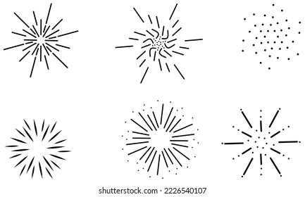 Set of exploding fireworks of various shapes on a white background. Firecracker line design great for birthday, holiday, new year, christmas celebration. Vector illustration.
