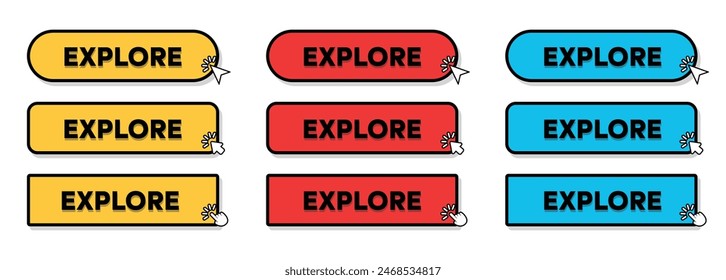 Set of Explore Button with hand pointer or arrow pointer vector illustration