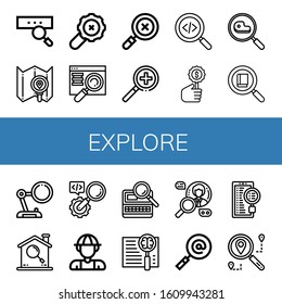 Set of explore icons. Such as Search, Searching, Magnifying glass, Explorer , explore icons