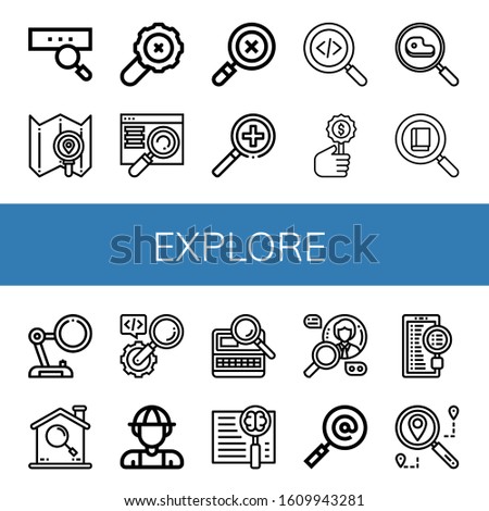 Set of explore icons. Such as Search, Searching, Magnifying glass, Explorer , explore icons