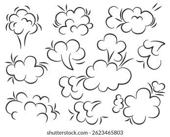 Conjunto de nubes de explosión doodle estilo de boceto