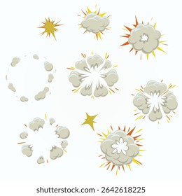 Set of explosion effect in cartoon comic style crash power speed smoke sense of speed match funny drawing collection