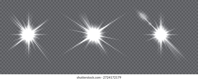 Set of explosion star, glare, sparkle, sun flare. Shine shiny glow light white star burst flare bright transparent effect ray radiance sparkle illumination