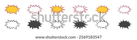 Set of explosion stars. Comic burst, bursting star, starburst speech bubbles. Star sticker, burst speech balloon. Comic book, vector boom or explosion. Communication concept. Vector. EPS10.