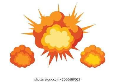 
Conjunto de explosiones Ilustración vectorial plana sobre fondo blanco