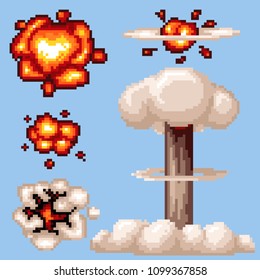 set of explosions. retro pixel illustration
