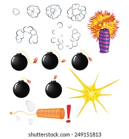 Set of explosive pyrotechnic cartoon