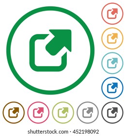 Set of Export color round outlined flat icons on white background