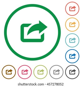 Set of export color round outlined flat icons on white background