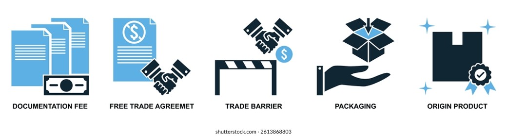 Set of export import icon vector for global trade, market flow, and business tools. Perfect for commerce design, economic operations, and financial illustration.