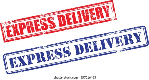 Set of EXPRESS DELIVERY grunge realistic rubber stamps, different ink colors, different forms, isolated on white background, vector illustration
