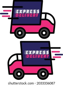 Set Of Express Delivery Truck Icon. Vector Illustration