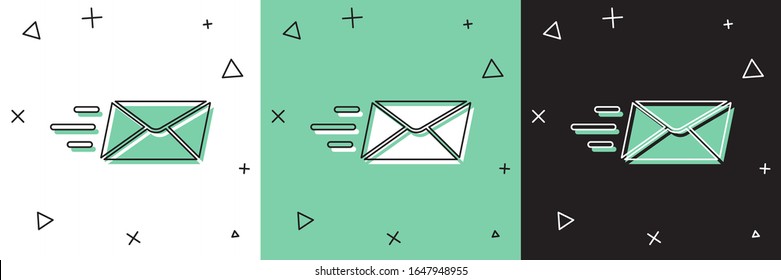 Ajuste el icono del sobre Express aislado en fondo blanco y verde y negro. Símbolo de carta de mensaje de correo electrónico.  Ilustración vectorial