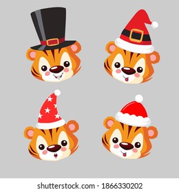 set of expression baby tiger on christmas