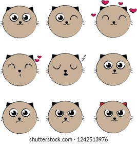 set expression of brown cat emoji