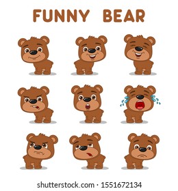  Set of expression of emotions of funny little bear in different poses isolated on white background
