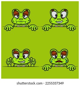 Set Of Expression Frog Face Cartoon  Bored  Crying  Smug And Happy Face Expression  With Simple Gradient  Vector   Illustration 