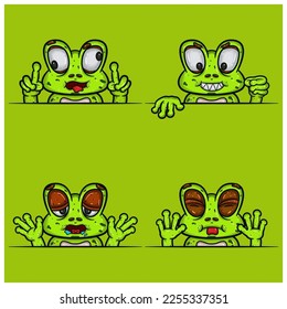 Set Of Expression Frog Face Cartoon  Crazy  Evil  Hungry   Taunt Face Expression  With Simple Gradient  Vector   Illustration 