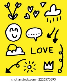 set of expression hand drawn in yellow background