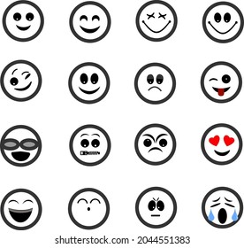 Set of Expression Icons with Diffetent Emotions. Simple Line Design Vector Illustration