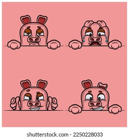Set expression pig face cartoon  Bored  crying  smug   happy face expression  With simple gradient  Vector   illustration 