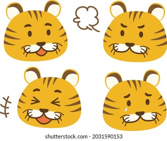 A set of expressions for a cute tiger character.