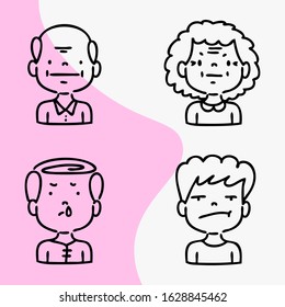 set of expressions and faces of people cartoon, cute, simple, vector illustration doodle 