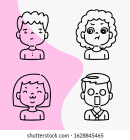 set of expressions and faces of people cartoon, cute, simple, vector illustration doodle 