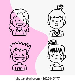 set of expressions and faces of people cartoon, cute, simple, vector illustration doodle 