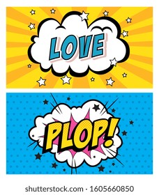 set of expressions style pop art vector illustration design
