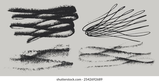 Set of expressive abstract ink background, brush strokes, vector paint freehand scribbles. Wavy and swirled brush strokes vector. Black paint scribbles, abstract ink.