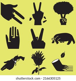 Set of expressive drawings of the hand.