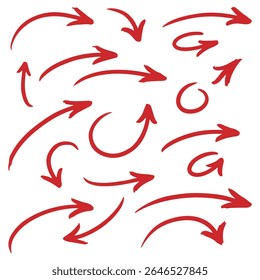 Set of expressive hand-drawn red arrows