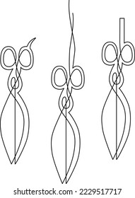 Set of exquisite antique scissors. Continuous line drawing. Vector illustration