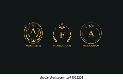 Set of exquisite floral monograms. Template for business logo, restaurant, royalty, boutique, cafe, hotel.
