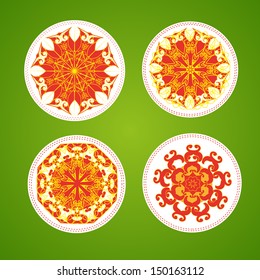 Set exquisite round lace pattern in oriental style. Lace ornament.  Vector illustration. EPS 10