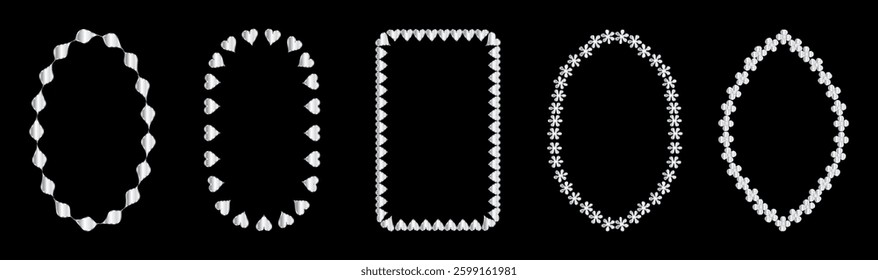 Set of exquisite silver frames with wavy lines and patterns. Fashionable vintage ornate frames for wedding invitations, greeting cards, prints.