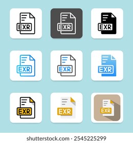 Set of exr file type icons, can be for format, extension, document and folder.