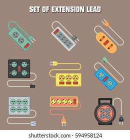 set of extension cord / lead icon. flat vector illustration