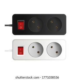 Set of extension cords with two sockets. Portable power socket. Realistic style Vector.	
